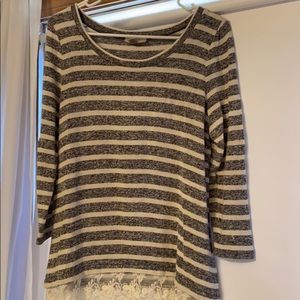 LOFT stripped cream and black sweater with lace, small